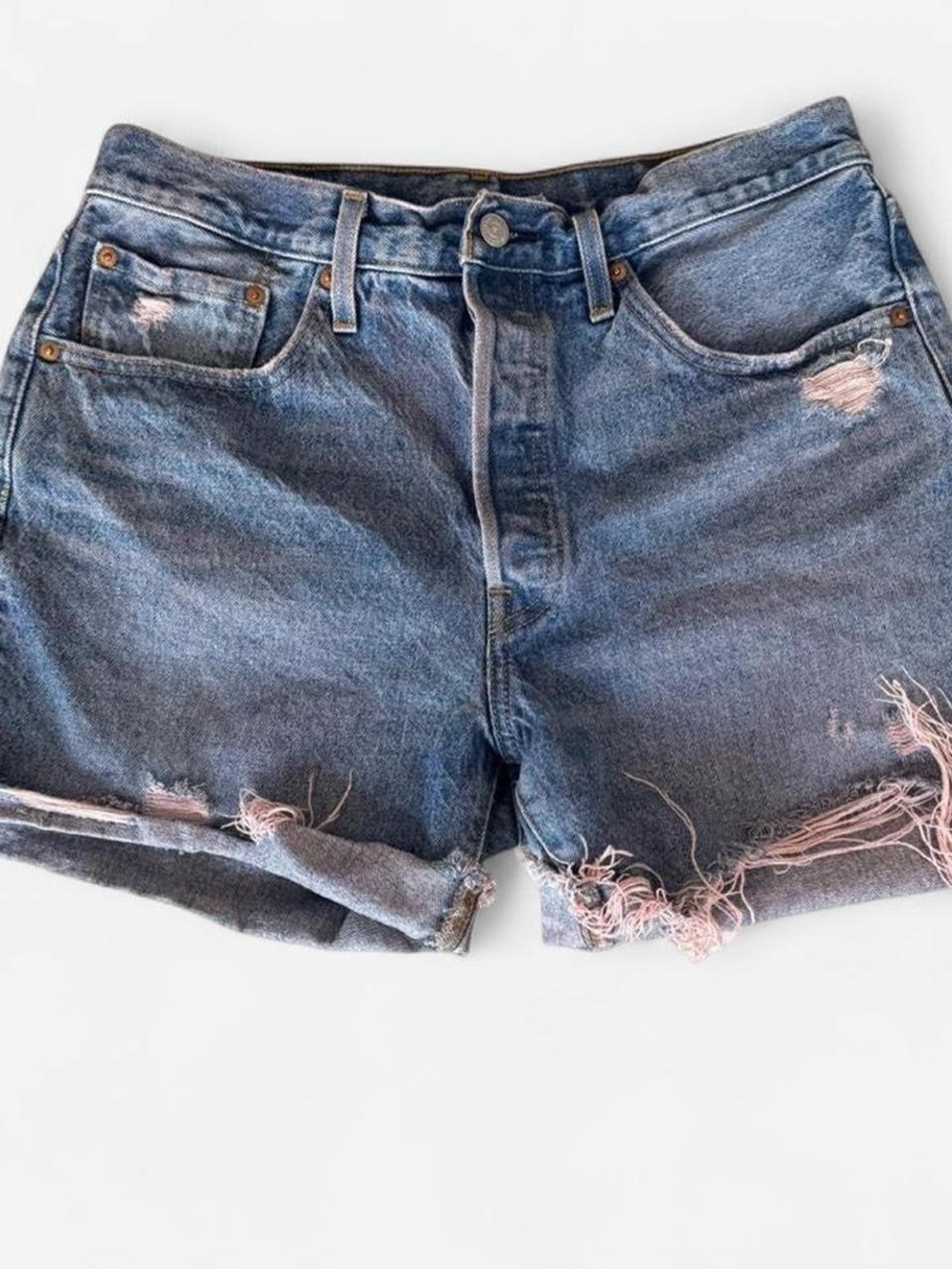 Levi’s 501 High-Rise Distressed Women’s Denim Shorts — Blue/Pink